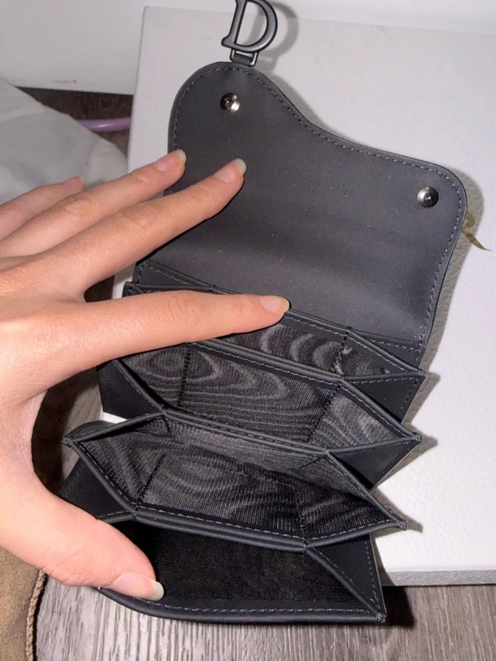 Christian Dior Black Saddle Card Holder Wallet Oblique Canvas Leather New Rare